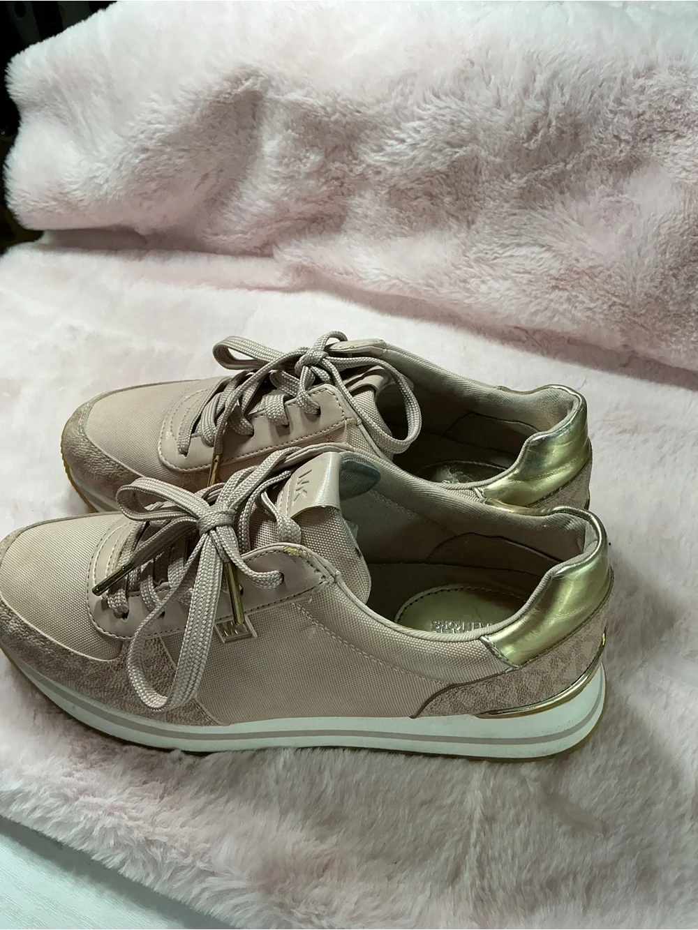 Michael Kors Blush Pink Lace-Up Sneakers with Gold Accent B14
